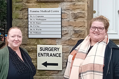 Councillors Helen Bishop and Amy Wrigley at the Greenfield GP practice 