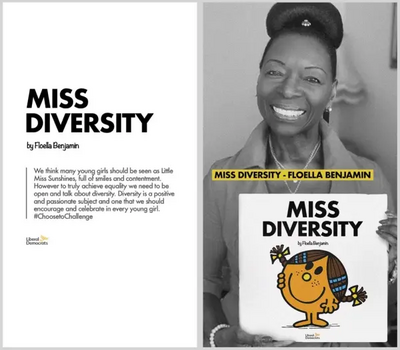 Floella Benjamin with "Miss Diversity" book