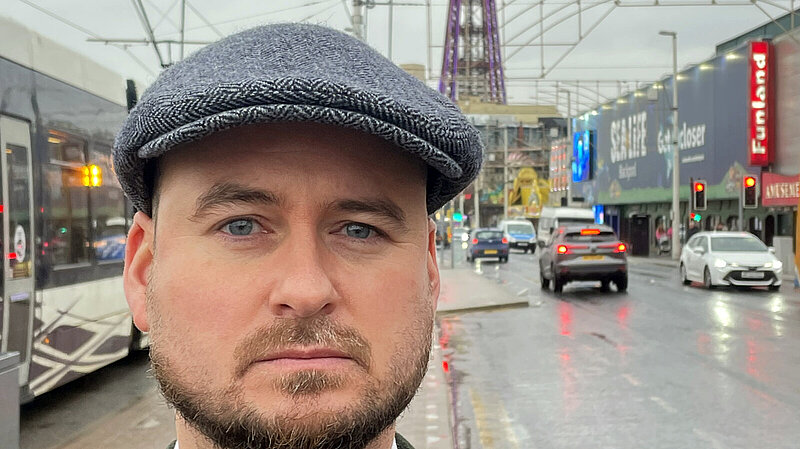 Andrew Cregan in front of Blackpool Tower