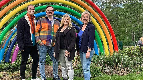 Mayoral candidate Jake Austin with Hazel Grove parliamentary candidate Lisa Smart and his ward colleagues Frankie Singleton and Wendy Miekle