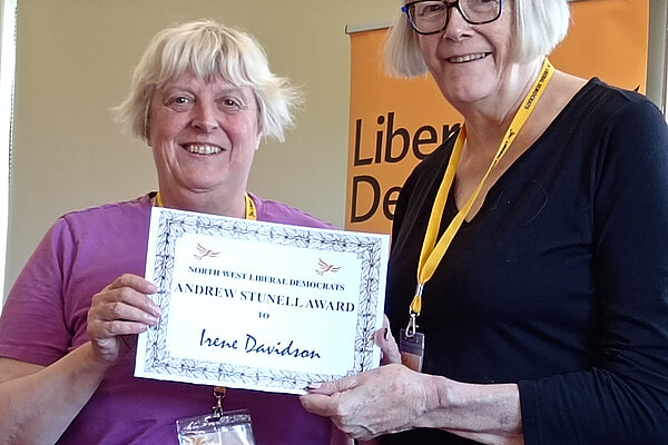 Irene Davidson receives award from regional president Jackie Pearcey